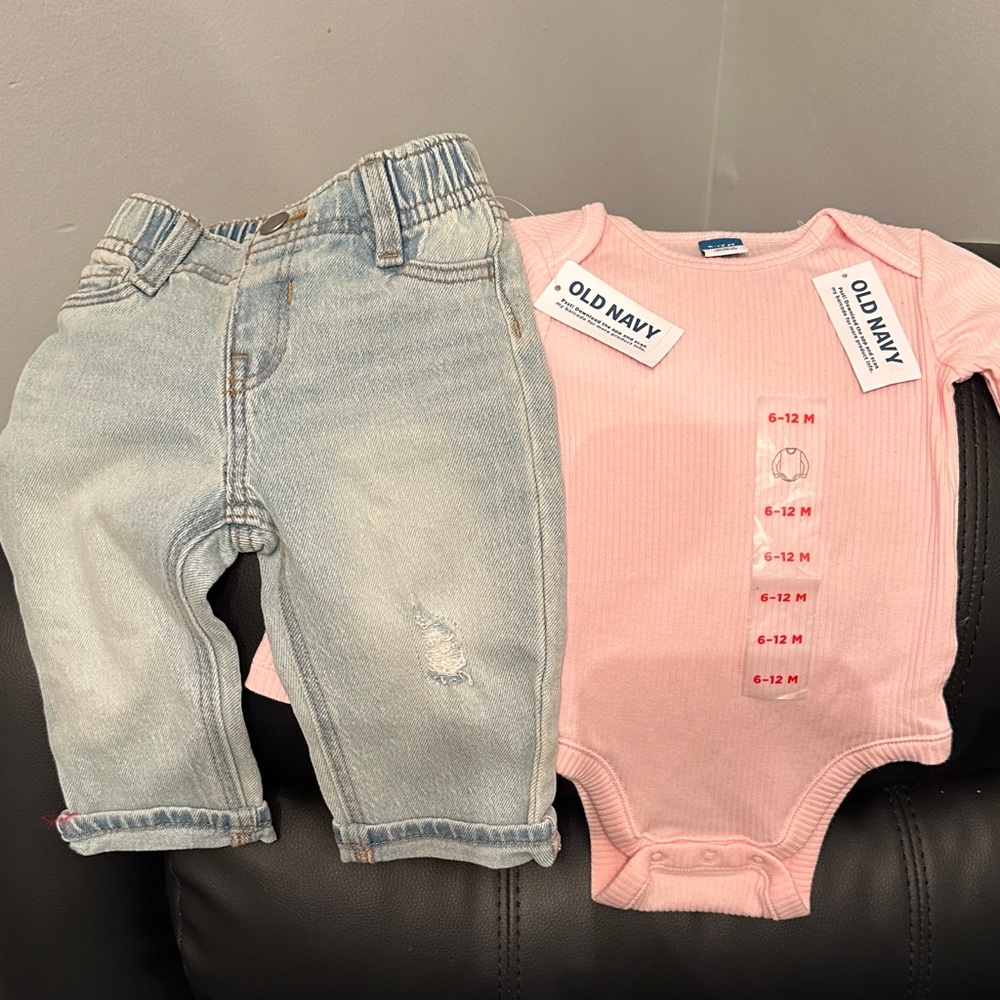 Old Navy Light Blue Jeans and Pink Bodysuit